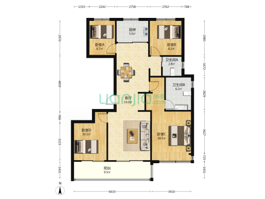 联发保利臻和雅颂 4室1厅2卫 133平方