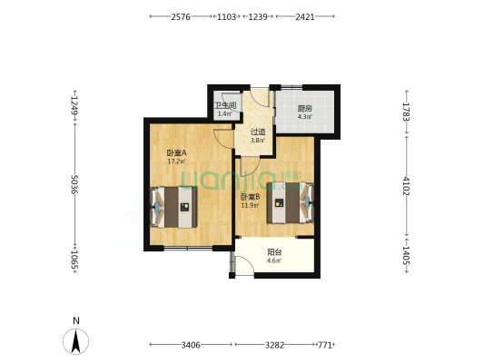 科院路13号 2室0厅1卫 53平方