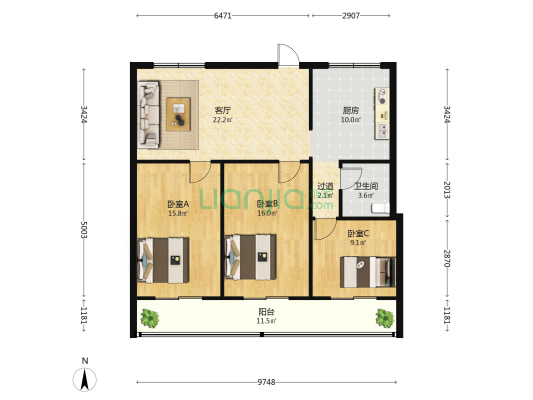 华秀大厦 3室1厅1卫 120平方