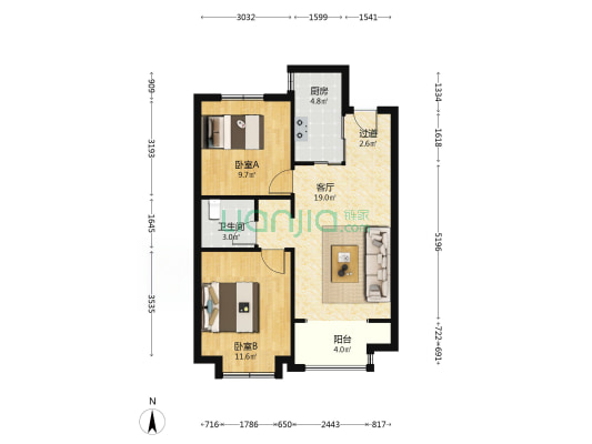 万科滨江都会（秀清园） 2室1厅1卫 81平方