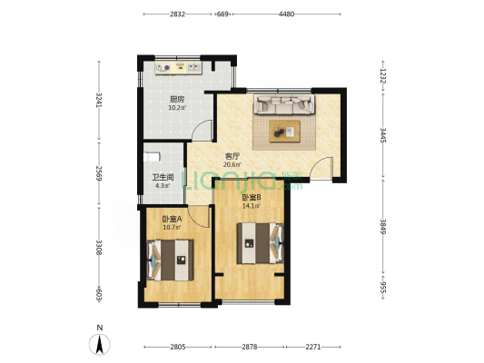 沈铁站北新居A区 2室1厅1卫 89平方