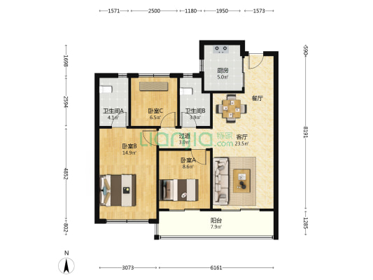 瞰奥府 3室1厅2卫 100平方