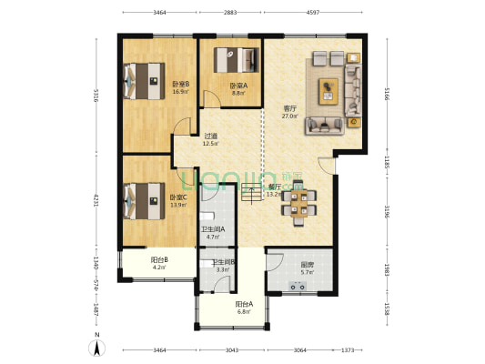 金阳小区 3室2厅2卫 144平方