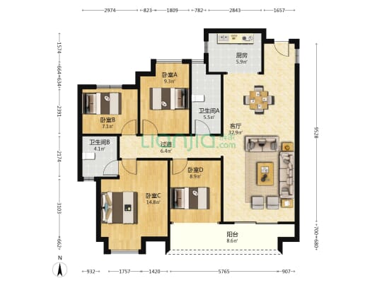 梦想中央公园 4室1厅2卫 130平方