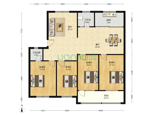 河南大学仁和小区 4室2厅2卫 158平方