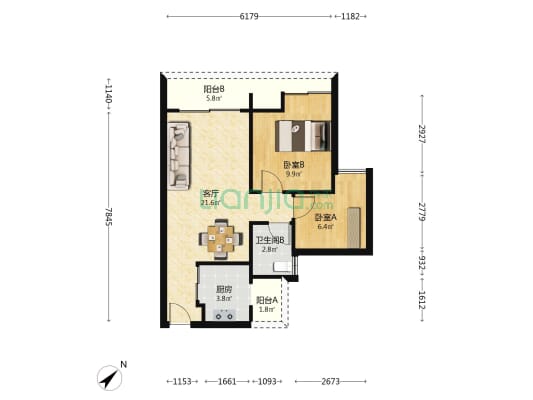 富士嘉园 2室1厅1卫 64平方