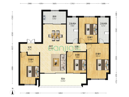星澜云邸 4室1厅2卫 149平方