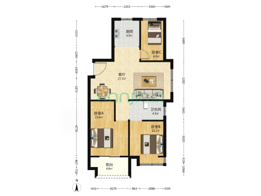 西宸府 3室1厅1卫 97平方