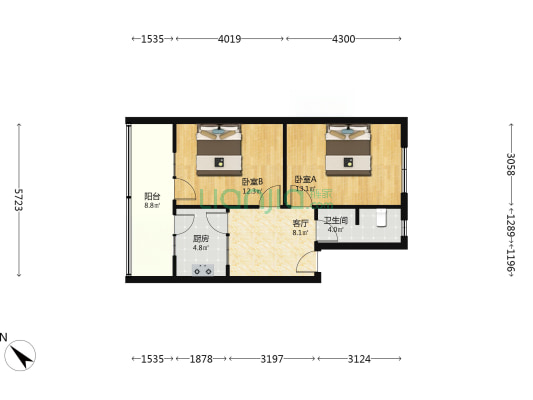 一心园 2室1厅1卫 58平方