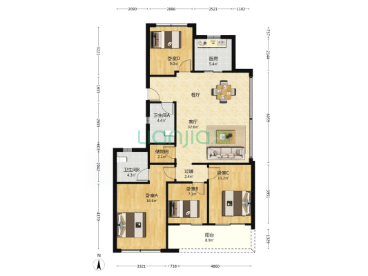滨江金帝欣翠里 4室1厅2卫 130平方