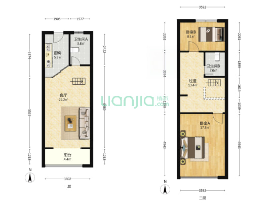 嘉鸿新都汇 2室1厅2卫 47平方