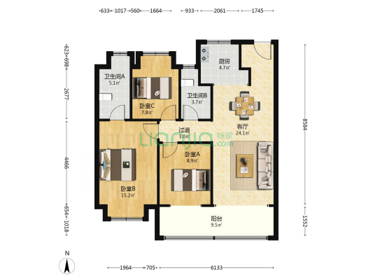 云图时光 3室1厅2卫 112平方