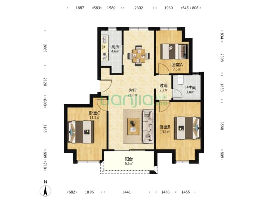 望湖玫瑰园 3室1厅1卫 92平方