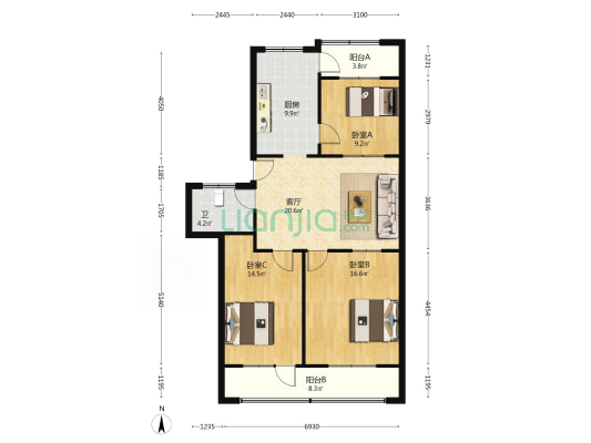 设计院家属楼（廉育胡同） 3室1厅1卫 106平方
