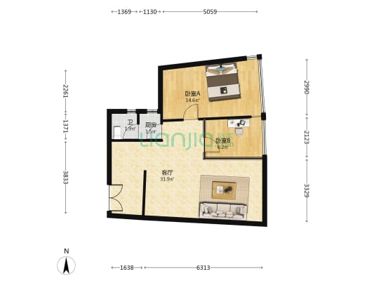 瑞思国际 2室1厅1卫 81平方