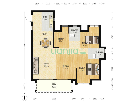万科城市花园 4室1厅2卫 109平方