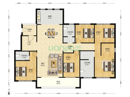 名门紫园雅苑 5室1厅3卫 214平方
