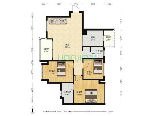 观澜东著 3室1厅2卫 108平方