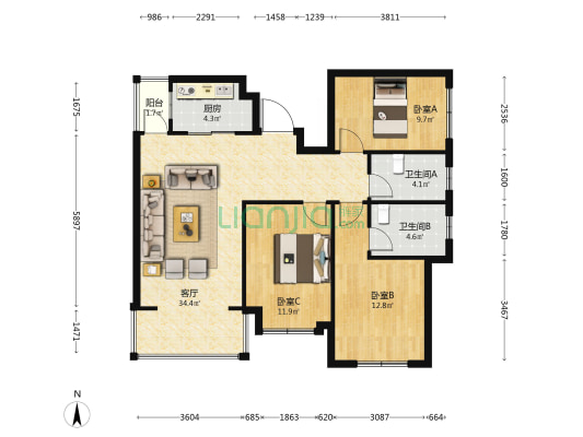 观澜东著 3室1厅2卫 108平方