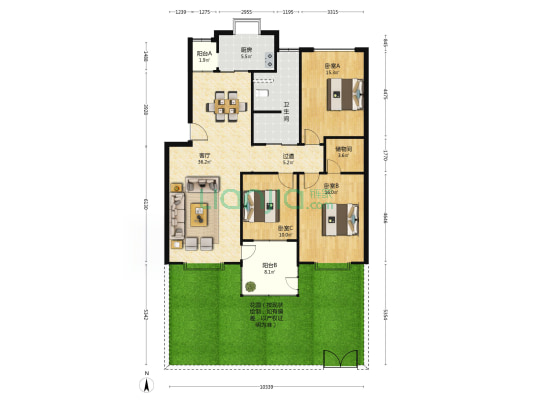 东方风情 3室1厅1卫 129平方