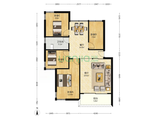翠竹新村 4室2厅1卫 102平方