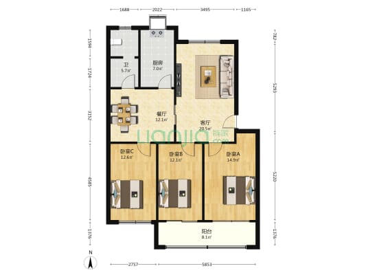 自来水厂家属楼（通安街） 3室2厅1卫 114平方
