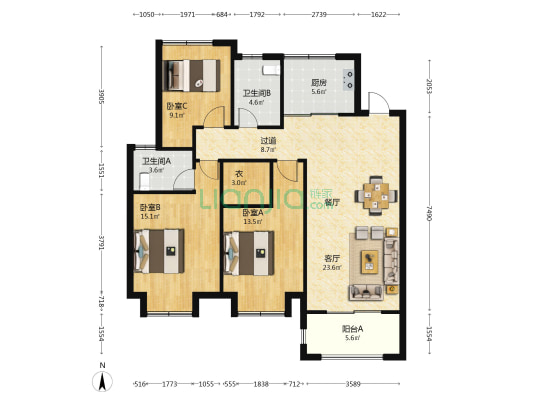 春晓公寓 3室1厅2卫 112平方