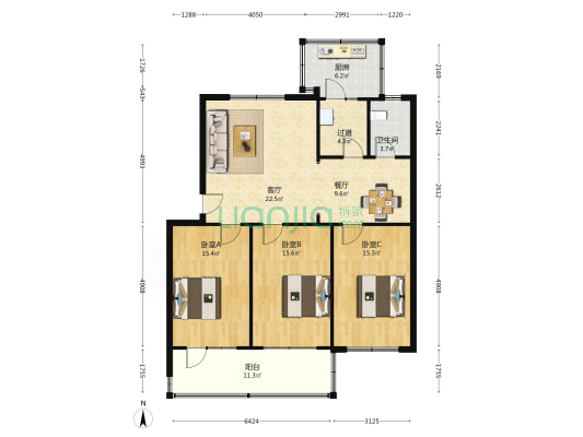 交通楼 3室2厅1卫 120平方