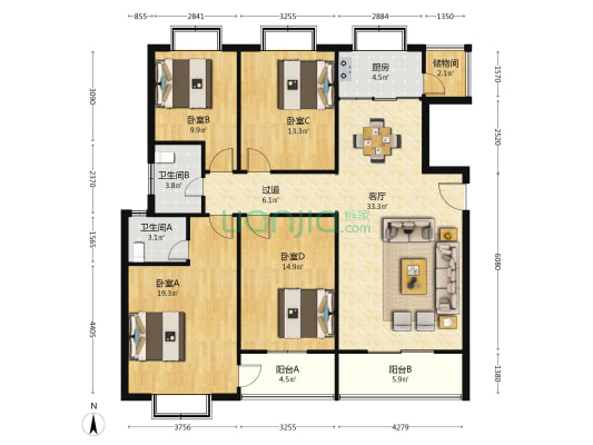 三星锦城 4室1厅2卫 152平方