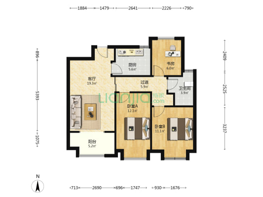 创源龙樾 3室1厅1卫 87平方