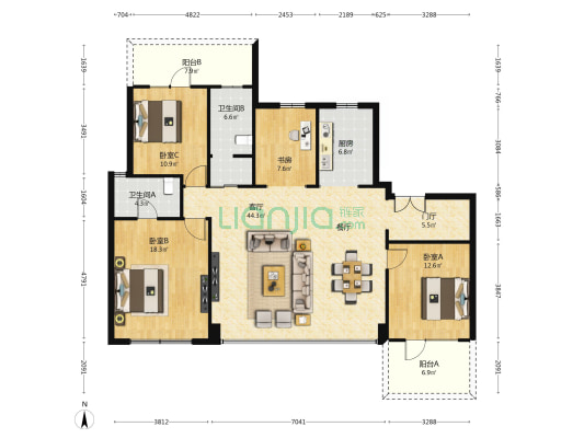 龙翔奥城云玺 4室1厅2卫 142平方
