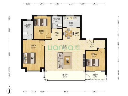 鼎诚御峰里 3室2厅2卫 127平方