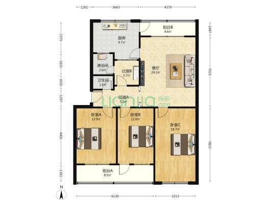 城关乡家属院 3室1厅2卫 122平方
