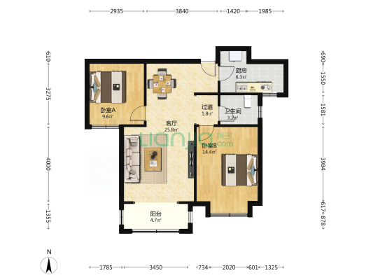 厚德雅园 2室1厅1卫 85平方