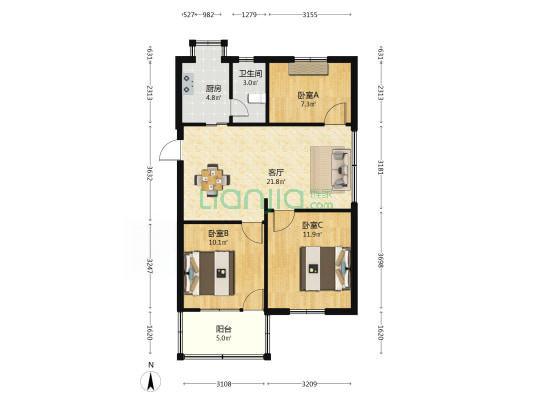 崎下新村 3室1厅1卫 75平方