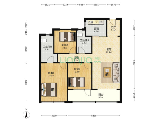 绿城和锦玉园 3室1厅2卫 109平方
