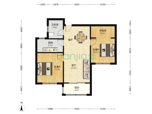 鹤翔园瑞庭 2室1厅1卫 95平方