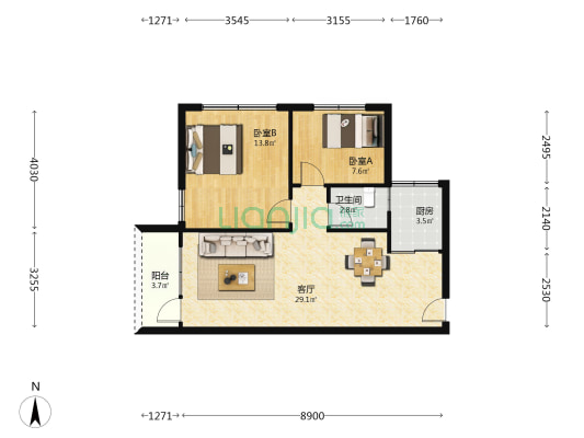 富港花园 2室1厅1卫 72平方