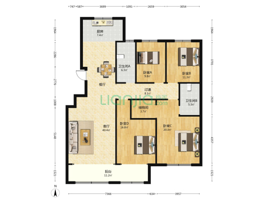 广德花园 4室1厅2卫 175平方