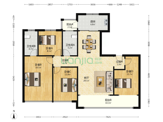 呈祥府 4室1厅2卫 142平方