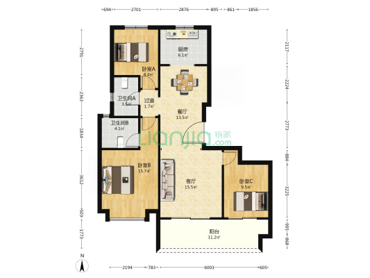 开封巴川府 3室2厅2卫 125平方