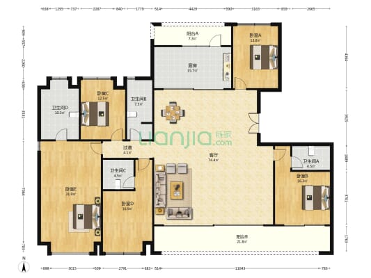 招商蛇口江山境 5室1厅4卫 279平方