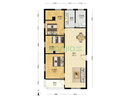 雁塔小区 3室1厅1卫 105平方