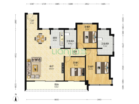 中建悦庐学府 3室1厅2卫 132平方