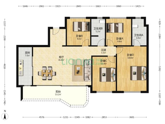 华润置地鼎信长城锦官和鸣 4室1厅2卫 143平方
