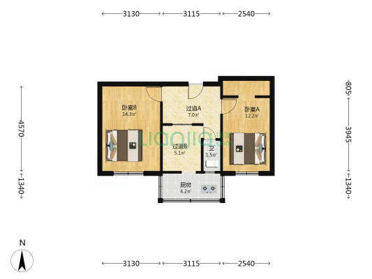 环保楼 2室0厅1卫 53平方