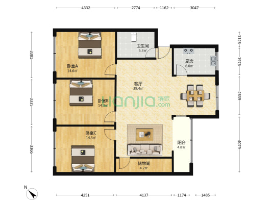 唐安西路北四巷71号 3室1厅1卫 122平方