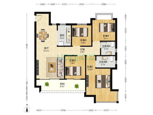 东投华章欣悦府 4室1厅2卫 119平方