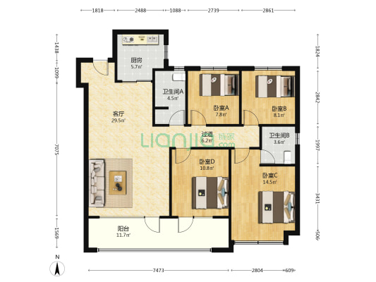 青城辰章 4室1厅2卫 136平方