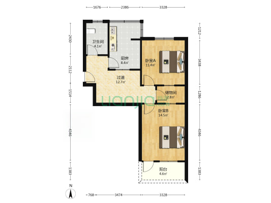 煤仓街3号院 2室0厅1卫 69平方